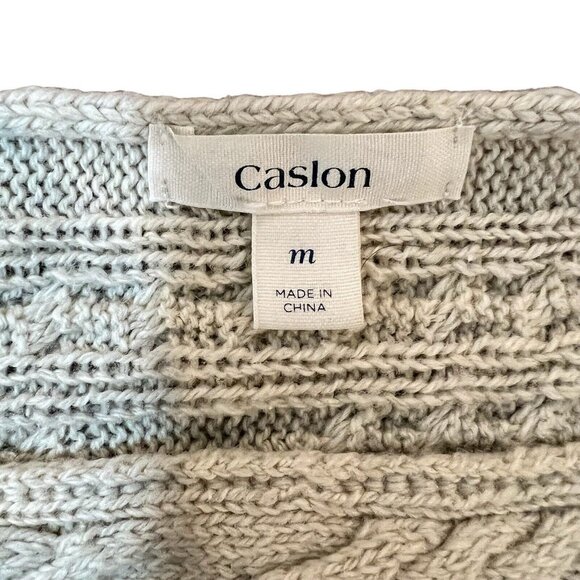 Caslon Sweater M Wool Blend Cable Open Knit Beige Boat Neck Pullover Size Medium - Picture 8 of 10